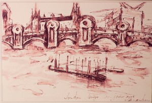 "London bridge" crayon aquarelle 10x15